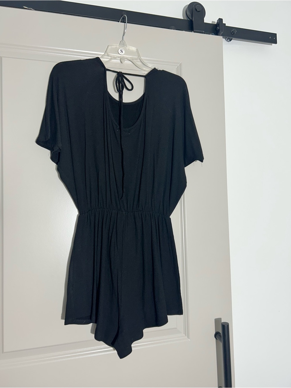 Black Short Sleeve Romper with Tie Back